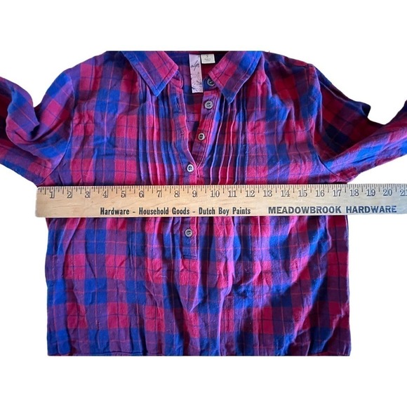 Women's Alya red/blue plaid print tunic dress. Cinched tie waist. Size Small - Picture 5 of 8